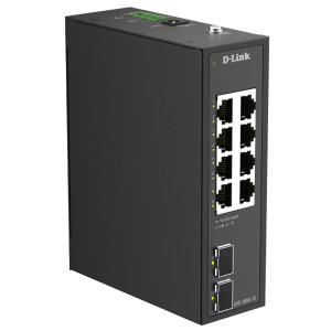 D-Link DIS-100G-10 10-Port Unmanaged Industrial Ethernet Switch, 2 SFP slots, Plug-and-play, Fanless, DIN-rail mount